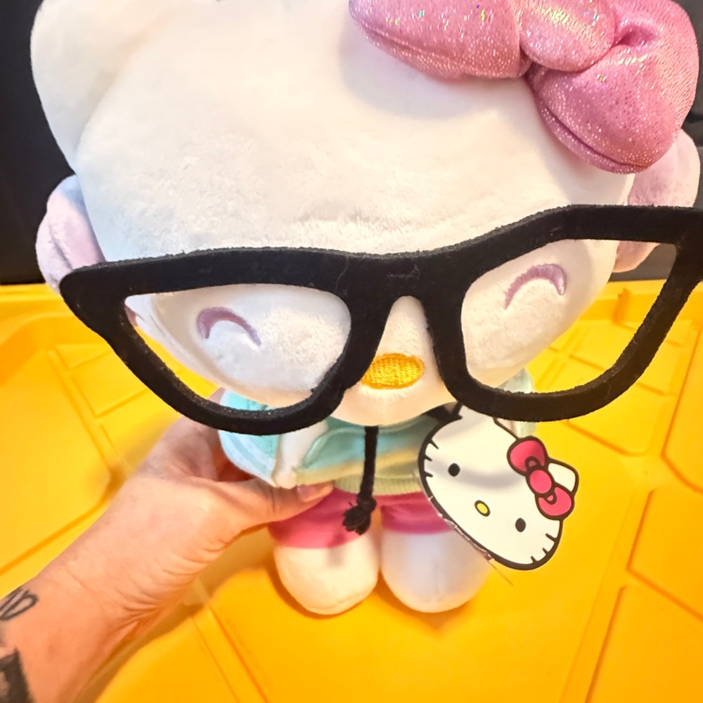 Hello Kitty Pink and Black Stuffed Animal with Glasses